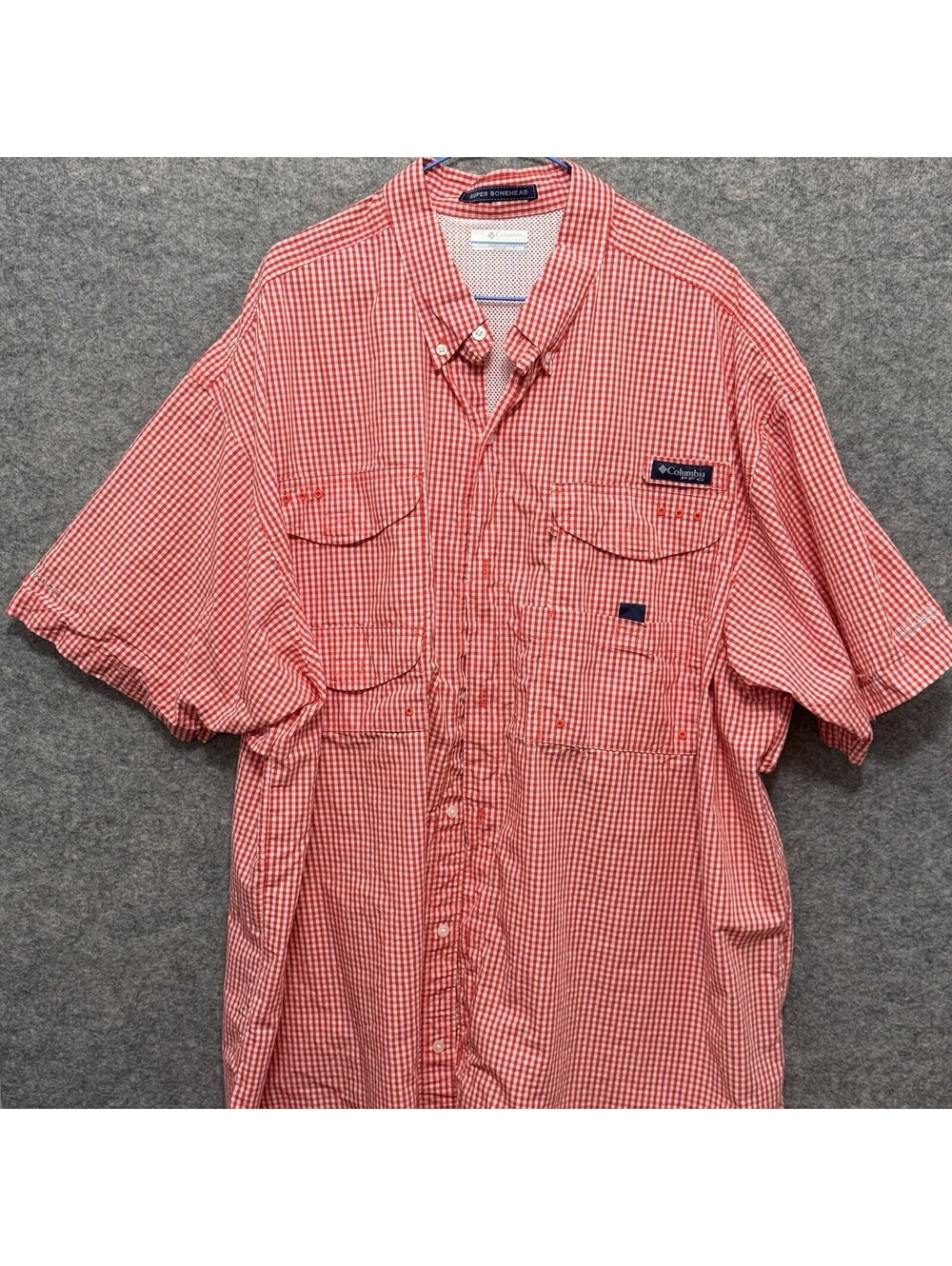 Columbia PFG Super Bonehead Shirt Mens XXL Red Gingham Fishing Omni-Shade
